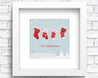 Family Personalised Stocking Christmas Print Keepsake | Festive Family Artwork | FREE POSTAGE