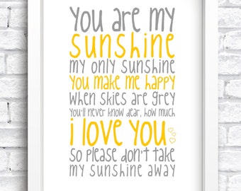 You Are My Sunshine Print Keepsake | New Home Print | New Baby Print | Nursery Artwork | Family Artwork | Valentines | FREE POSTAGE