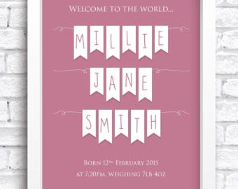 Baby Bunting | Nursery Wall Art | Personalised Gift | Framed | Digital Download | Christening | New Baby | Boy Girl | FREE POSTAGE