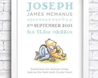 Winnie The Pooh | Nursery Wall Art | Personalised Print Gift | Framed | Digital Download | Christening | New Baby | Boy Girl | FREE POSTAGE