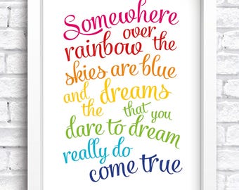 Somewhere Over The Rainbow Print Keepsake | New Home Print | New Baby Print | Nursery Artwork | Family Artwork | Valentines | FREE POSTAGE