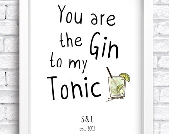 Gin and Tonic Keepsake | New Home Print | Wedding | Anniversary | Couples Artwork | Friendships | Valentines | FREE POSTAGE