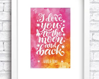 I Love You To The Moon And Back Keepsake | New Home Print | New Baby Print | Nursery Artwork | Family Artwork | Valentines | FREE POSTAGE
