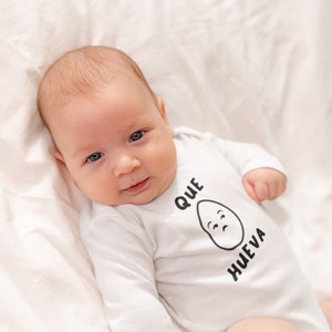 Funny Mexican Baby Onesie, Que Hueva, Sarcastic Egg Graphic Baby Onesie - Funny and Adorable