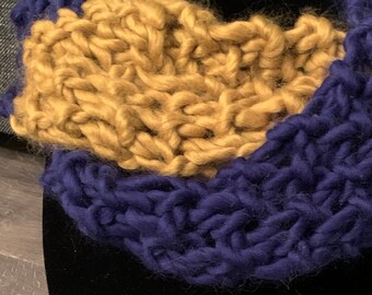 Chunky and Cozy Colorblock Cowl, Navy + Butterscotch! Super warm for chilly days!