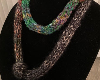 NEW STYLE knitted Cowl Necklace in gorgeous contrasted colorways; multicolor and black/silver high quality yarns!