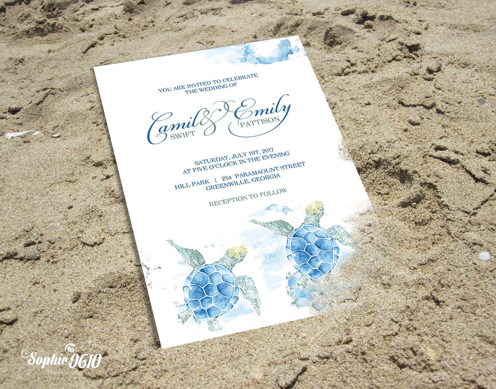 Sea Turtle Summer Wedding Invitation Printable Watercolor Etsy