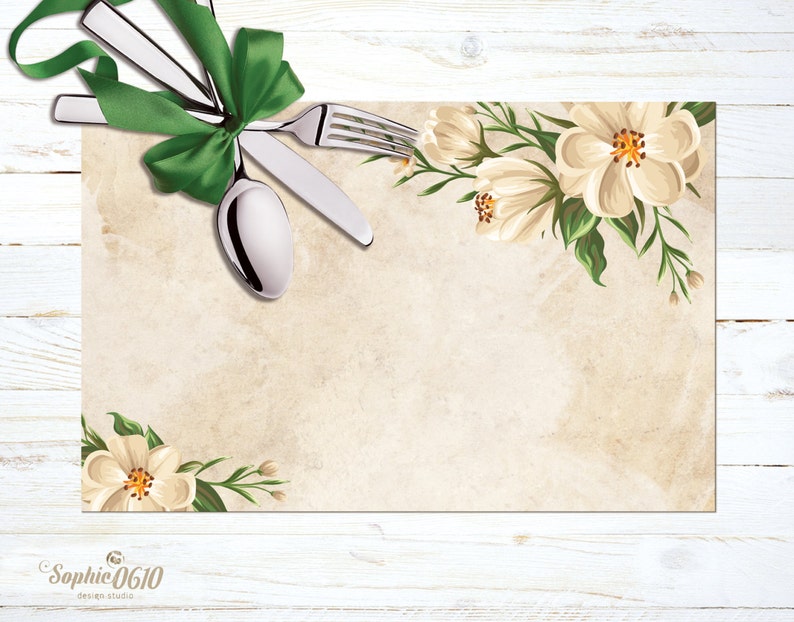 Printable Vintage Ivory Placemat With Elegant White Flowers Etsy