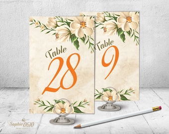 Printable table numbers 1-30, Digital floral ivory wedding table numbers, Vintage table numbers, Instant download event table numbers