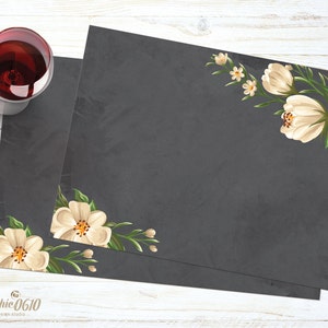 Printable placemat in chalked blackboard with elegant white flowers, valentine placemat, wedding placemat, Instant download image 2