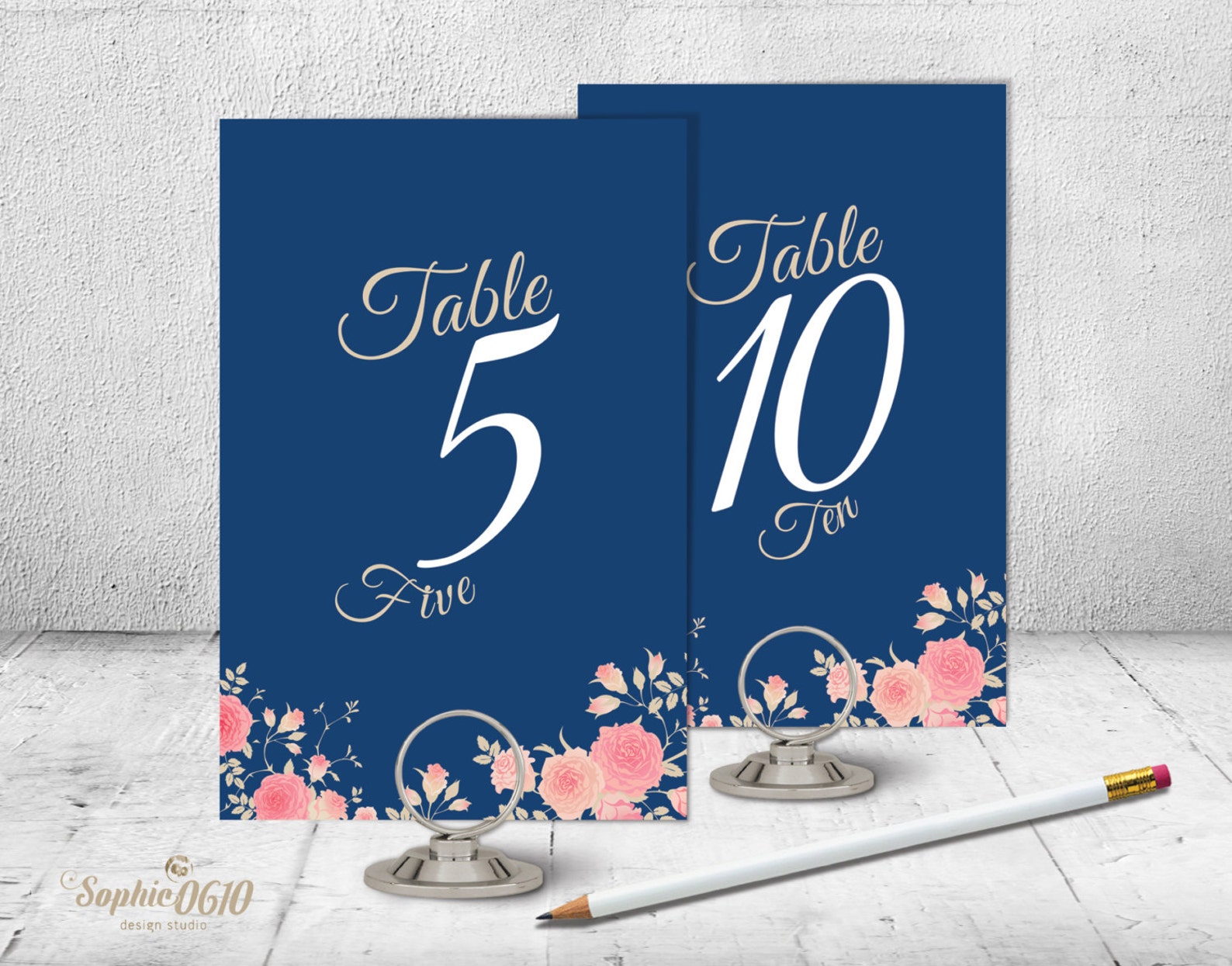 Printable Table Numbers 130 Navy Blue With Floral Elements Etsy