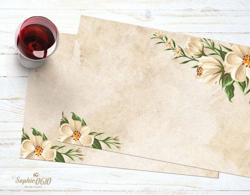 Printable Vintage Ivory Placemat With Elegant White Flowers Etsy