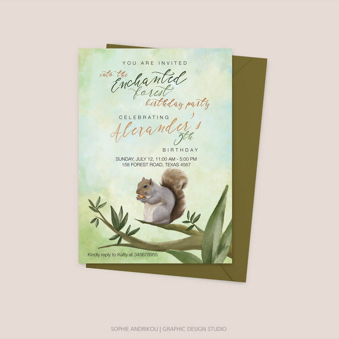 Forest Animals Birthday Printable Invitation, Party Invite, Squirrel ...