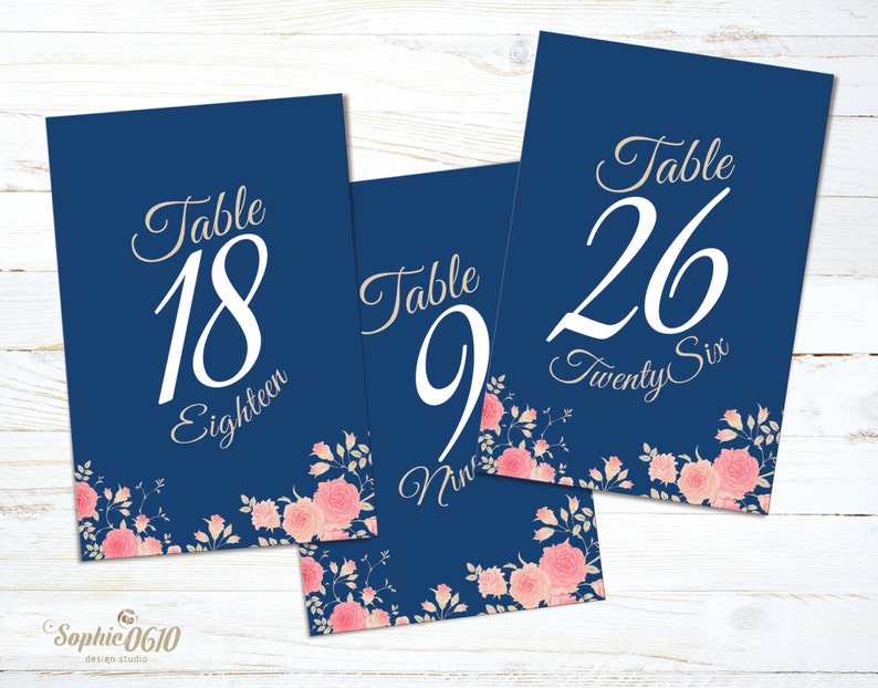 printable table numbers 1 30 navy blue with floral