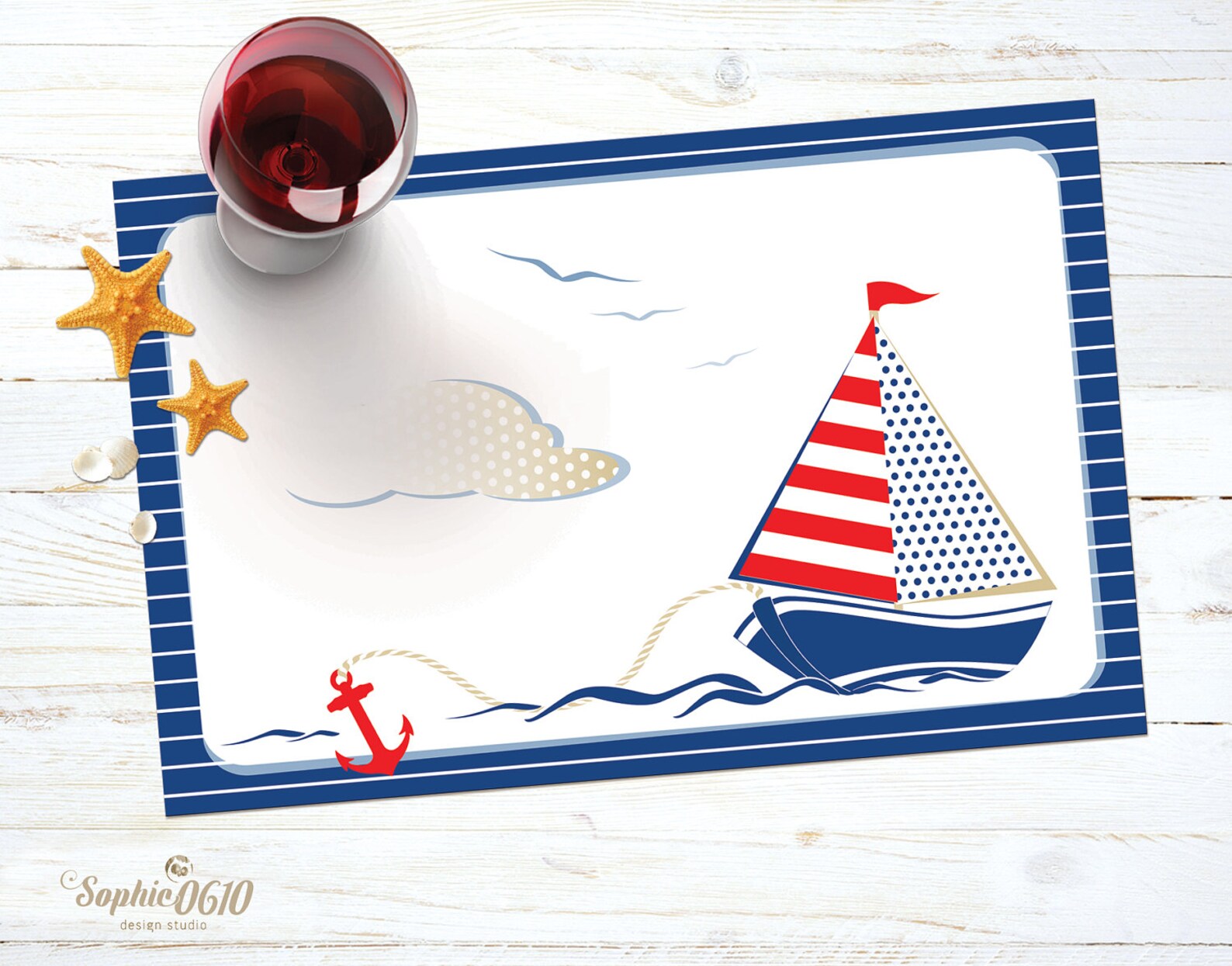 Instant Download Printable Nautical Placemat, Digital Sailing Boat