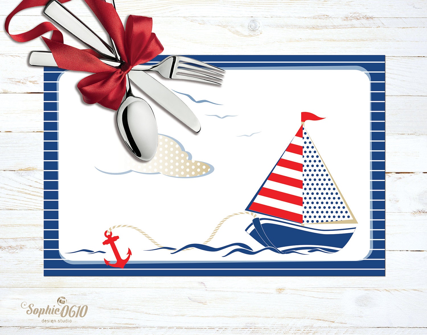 Instant Download Printable Nautical Placemat, Digital Sailing Boat