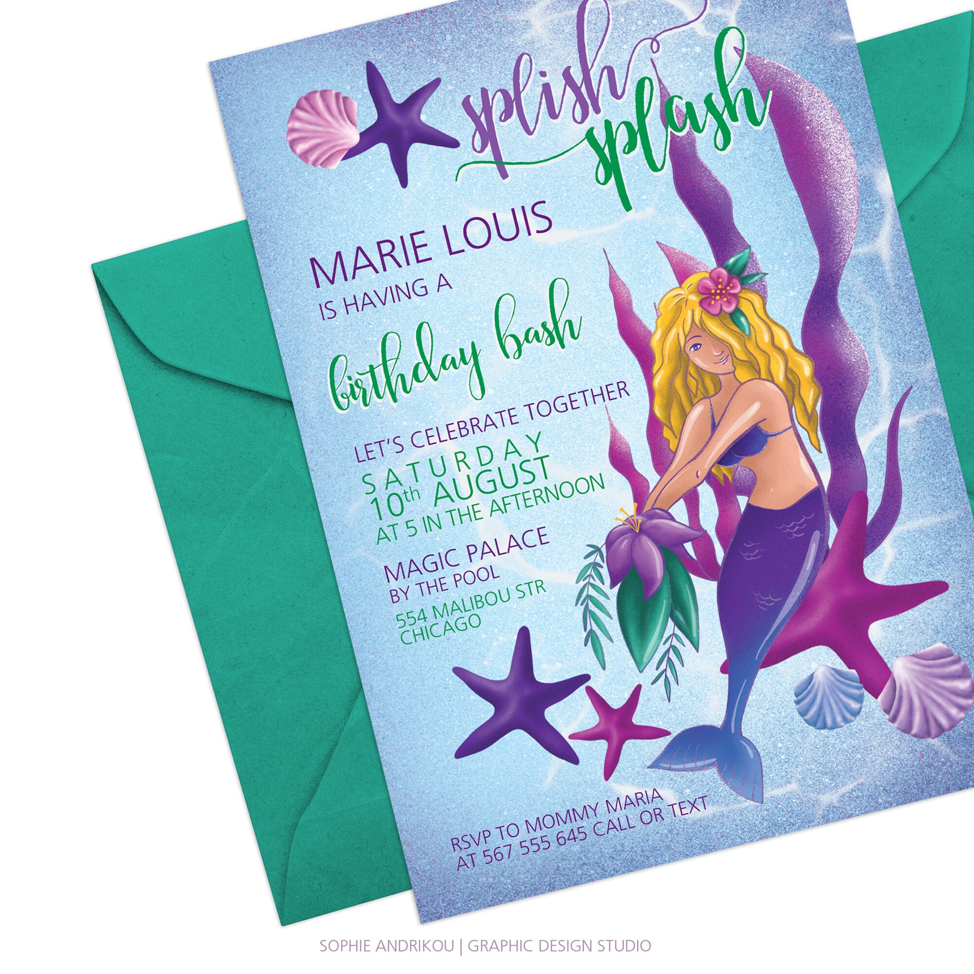 Mermaid Birthday Printable Invitation Digital Girl Party - Etsy