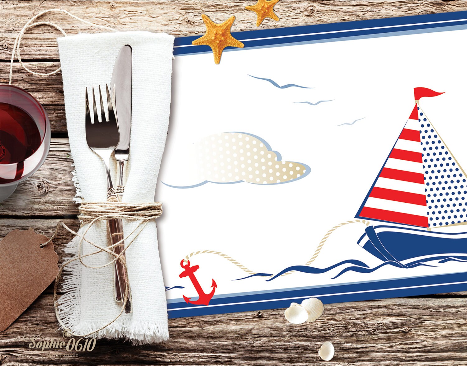 Instant Download Printable Nautical Placemat, Digital Sailing Boat