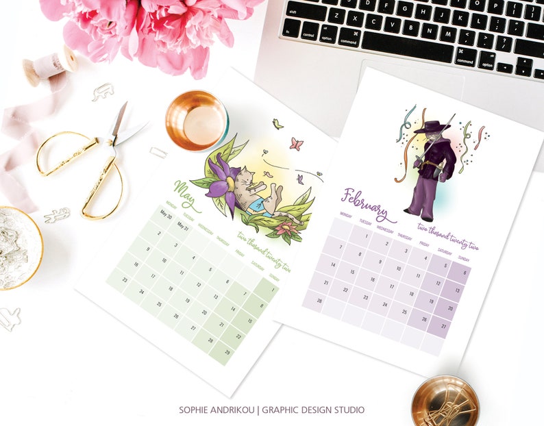 Printable Cat Calendar 2022 A4 Letter A3' Wall Etsy