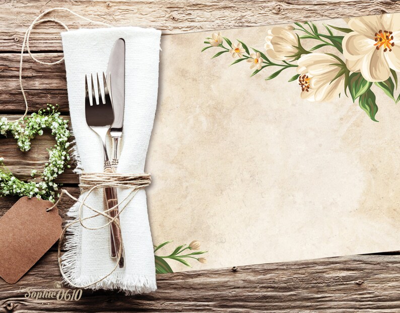 Printable Vintage Ivory Placemat With Elegant White Flowers Etsy