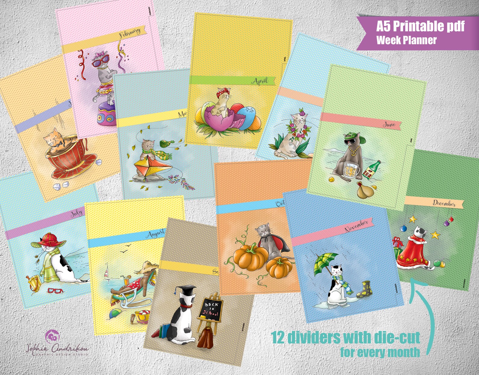 2021 Printable week cat planner A5 digital diary 2021 | Etsy
