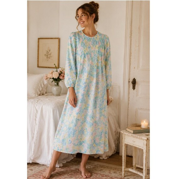 cotton nap dress Vintage 90s House Coat Pastel Floral 100% Maxi Robe Med Saybury Maternity clothes Color:Peach Sherbet base_color_Red Hazel Women's Vintage Pumps 100% cotton