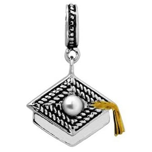 Charm for Pandora 925 Sterling Silver and Gold Graduation Cap