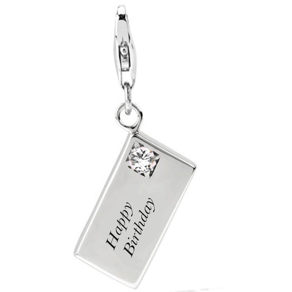 Links charm 925 sterling silver Happy Birthday card for April Birthstone with lobster clasp
