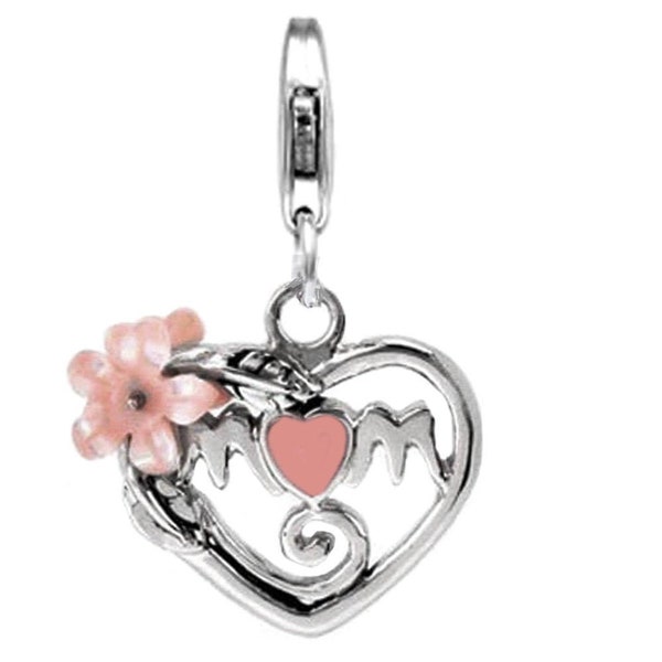 Charm for Links Bracelet, 925 sterling silver MOM Charm enameled with lobster Clasp