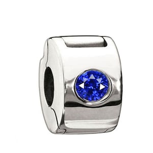 Lock Charm for Pandora , 925 sterling silver stopper  charm with  Blue Austrian Crystal