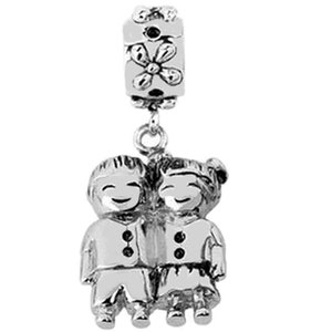 Charm for Pandora 925 Sterling Silver Brother and sister dangle Charm