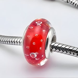 Charm for Pandora Murano Red bubble inside and Swarovski Crystals 925 sterling silver cores