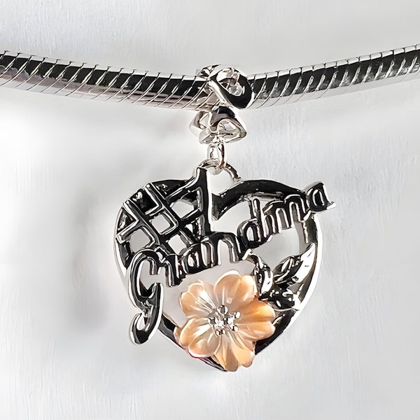 Charm for Pandora 925 sterling silver No.1 Grandma dangle with very beautiful Natural MOP Flower