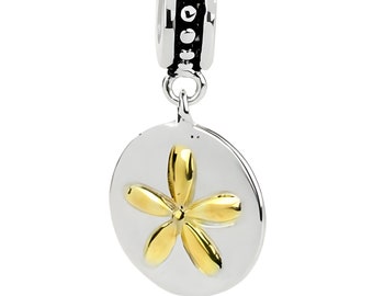 Charm for Pandora , 925 sterling silver and Gold Sand dollar dangle