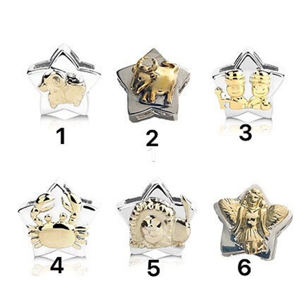 Charm for Pandora 925 sterling silver and Gold Zodiac Charm