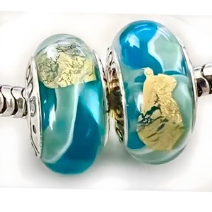 2 Charms for Pandora Sun Ocean Beach  Murano 925 sterling silver cores