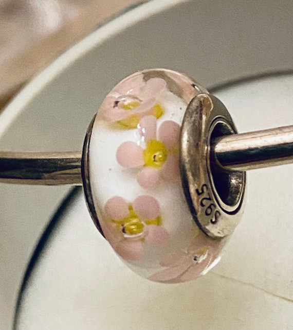 Charm for Pandora Murano Soft Pink Flower 925 Sterling Silver