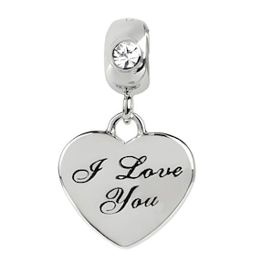 Charm for Pandora 925 Sterling Silver I LOVE YOU dangle charm with Clear Austrian Crystals
