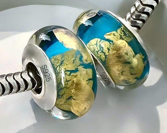 2 Charm für Pandora Tahiti mit Gold Murano 925 Sterling Silber Kerne