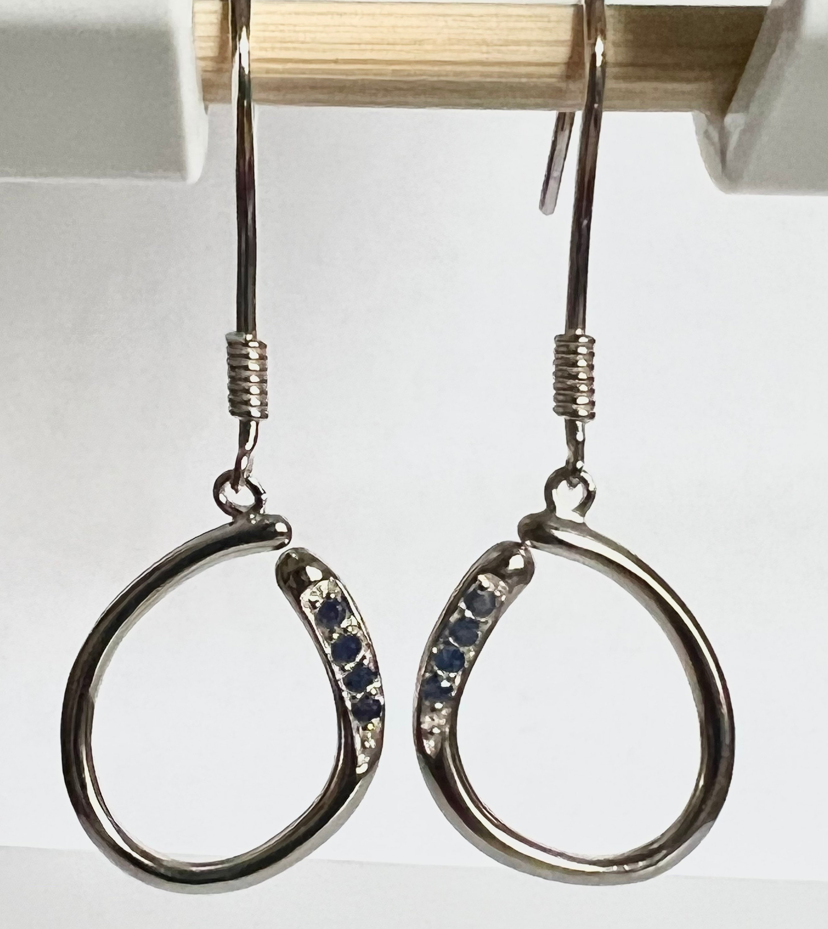 925 sterling silver Infinity earrings with dark blue genuine Sapphire gemstones