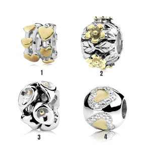 Charm pour coeurs d&#39;amour Pandora en argent sterling 925 et or, fleur sauvage, lys de cola, breloque coeurs sur tonneau