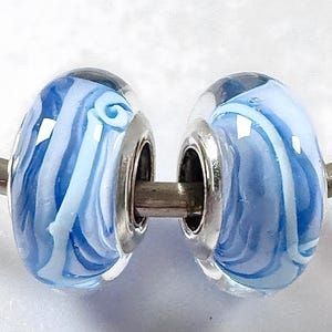 2 Charms for Pandora Beautiful Blue Sky Murano  925 sterling silver cores