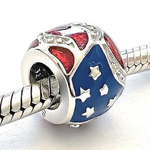 Charm for Pandora 925 sterling silver USA flag blue red enamel