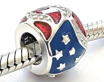 Charm for Pandora 925 Sterling Silver USA Flag Blue Red Enamel - Etsy