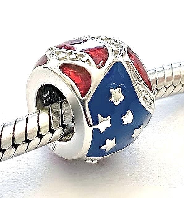 Charm for Pandora 925 Sterling Silver USA Flag Blue Red Enamel - Etsy