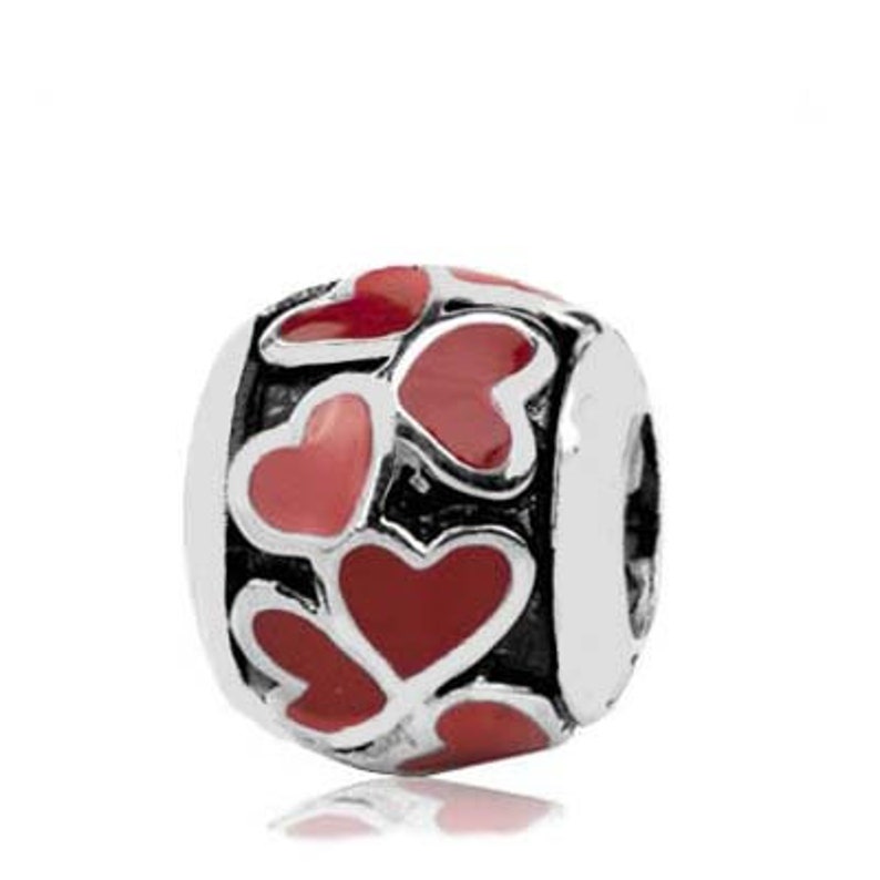 Sterling Silver Love Heart Charm Re Enamel Fits on European Charm Bracelet
