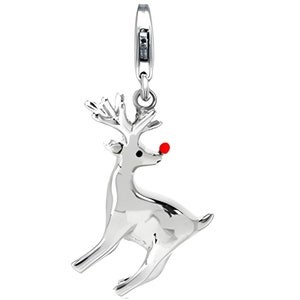 Charm for Links Bracelet, 925 sterling silver Rudolph red nose Charm enameled with lobster Clasp