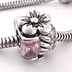 Charm for Pandora 925 sterling silver Beautiful garden Flower charm pink crystals