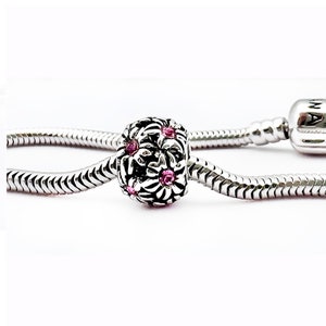 Charm for Pandora 925 sterling silver Daisy Swarovski Crystals Sapphire blue, Citrine, Lavender, Rose Pink, Fuchsia ,Emerald Green, pick one Fuchsia