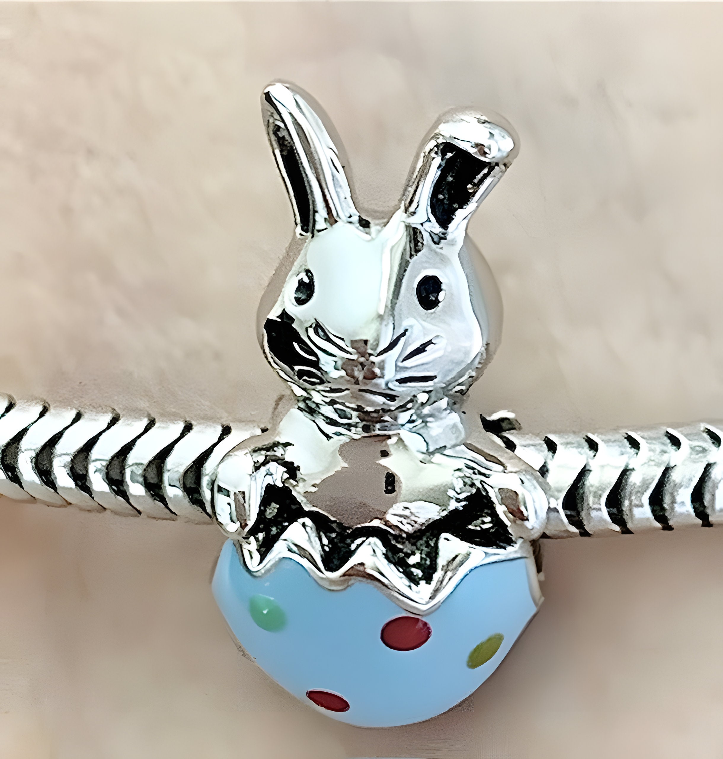 Easter Charm for Pandora 925 sterling silver Cute Bunny and Enamel Egg